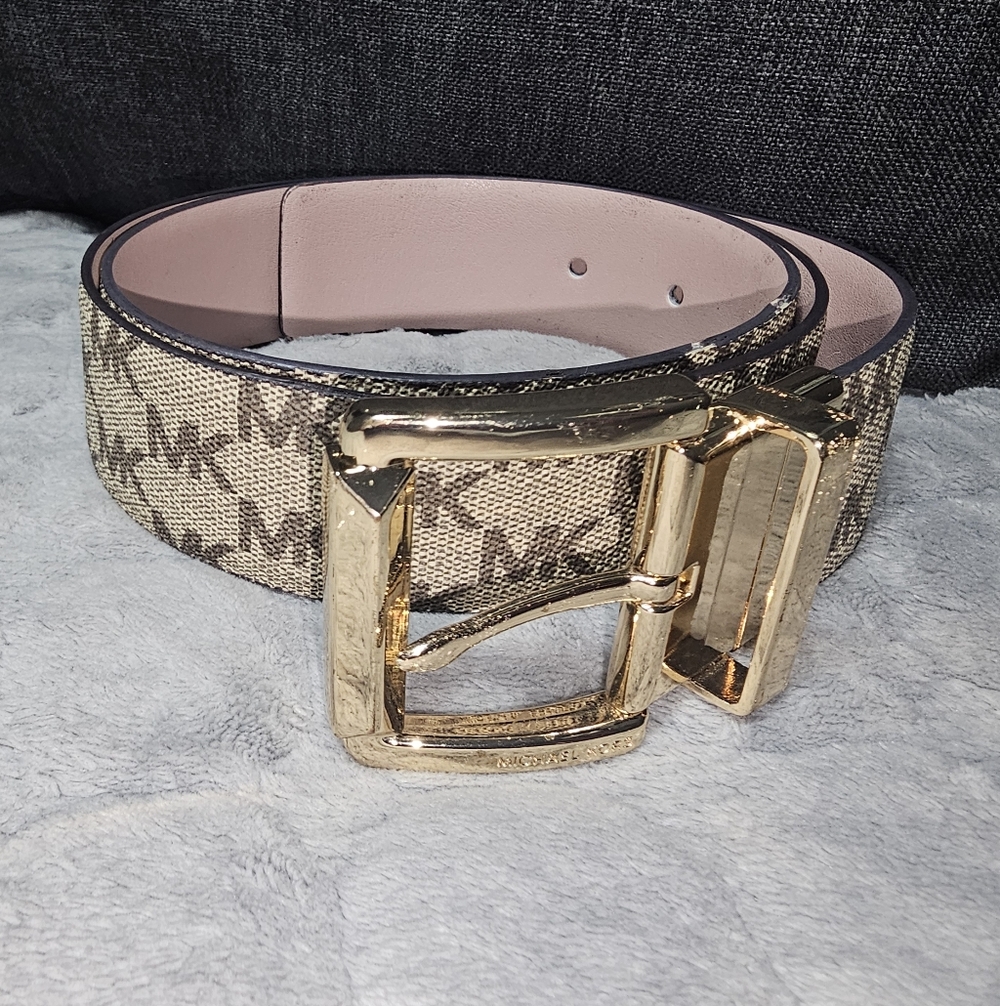 Michael Kors Monogram Belt with Gold Buckle and Light Pink